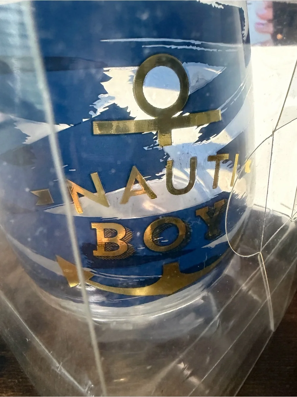 Slant Nautical Blue Anchor Stemless 20 oz Wine Glasses - Set of 2. NWT
